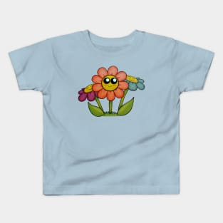 Cute Happy Flowers - A Red, Purple and Blue Flower Kids T-Shirt